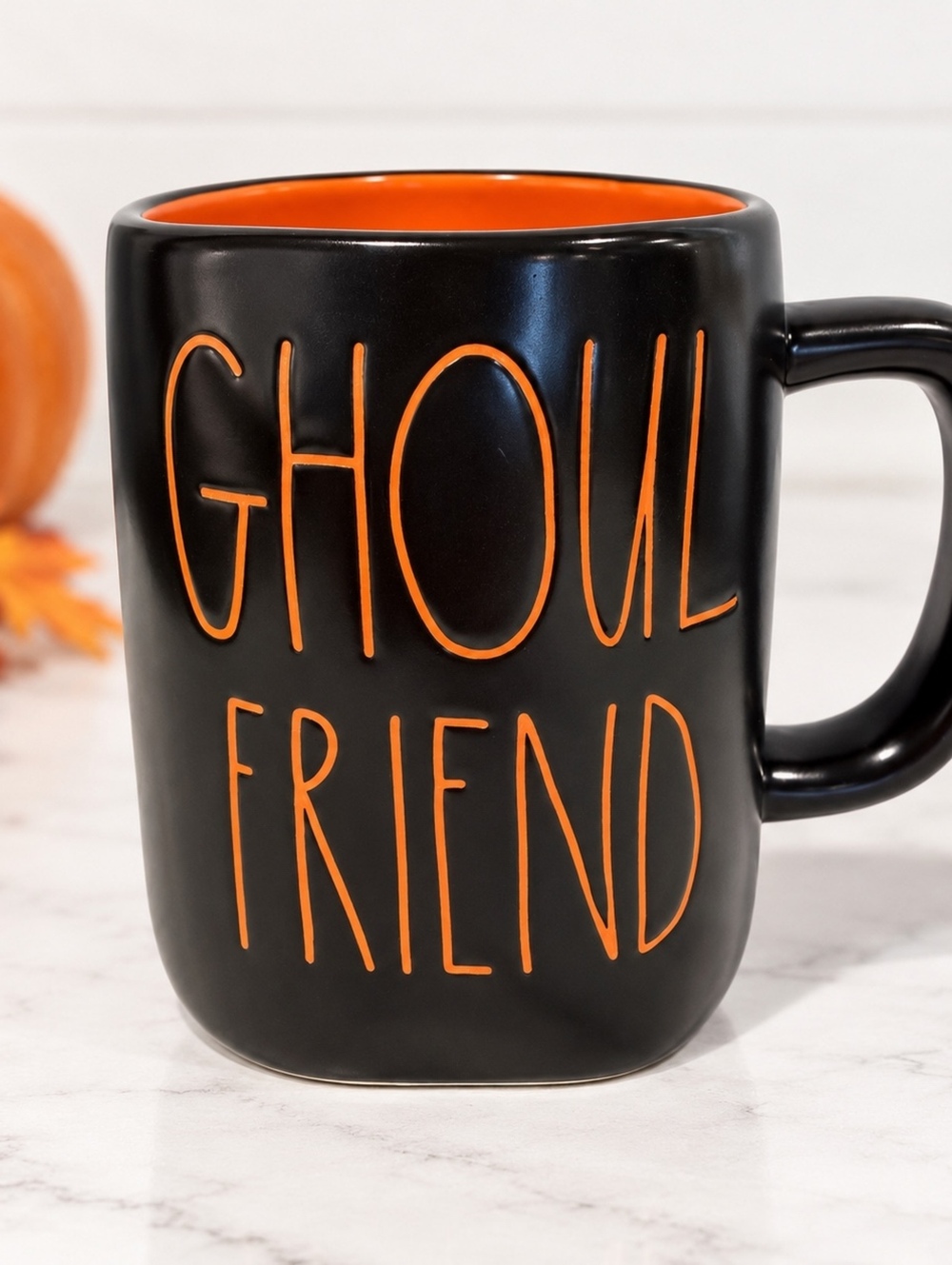 Rae Dunn Ghoul Friend Halloween Mug Black Orange Ceramic Cup